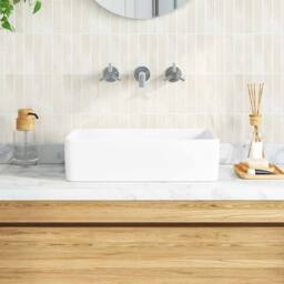 Berkfield Home Wash Basin White 48x37x13 cm Ceramic Rectangle - Size: 48 x 37 x 13 cm - thumbnail 3