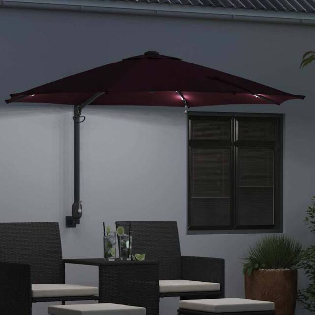 Berkfield Home Stylish Wall-mounted Garden Parasol with LEDs Bordeaux Red 248 cm in Burgundy - image 1