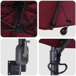 Berkfield Home Stylish Wall-mounted Garden Parasol with LEDs Bordeaux Red 248 cm in Burgundy - thumbnail 7