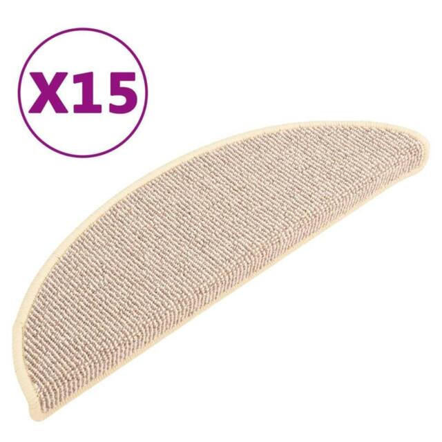 Berkfield Home Carpet Stair Treads 15 pcs White & Brown 56x17x3 cm in Natural - Size: Medium - image 1