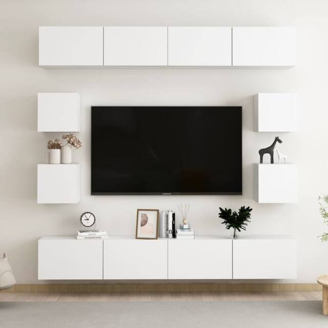 Berkfield Home 8 Piece TV Cabinet Set White Engineered Wood - image 1