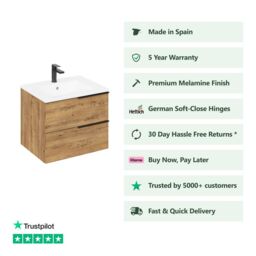 Banyetti Celtic 1000mm Wall Hung Bathroom Vanity Unit with Lira Basin - Ostippo Oak in Light Oak - thumbnail 2