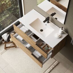 Banyetti Celtic 1000mm Wall Hung Bathroom Vanity Unit with Lira Basin - Ostippo Oak in Light Oak - thumbnail 5