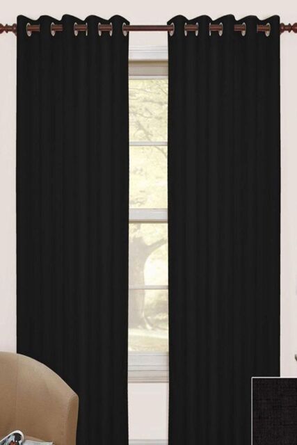 Homescapes Thermal Blackout Eyelet Curtain Pair in Black - Size: 167 cm width x 183 cm drop - image 1