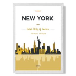 ARTZE New York Yellow & Black City Skyline Framed Print SIZE: A4 with White Frame - Size: A3 - thumbnail 1