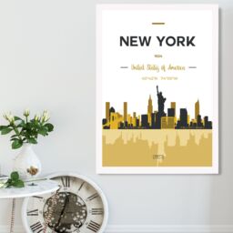 ARTZE New York Yellow & Black City Skyline Framed Print SIZE: A4 with White Frame - Size: A3 - thumbnail 2