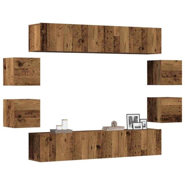 Berkfield Home Wall Mounted TV cabinets 8 pcs Old Wood Engineered Wood in Brown - image 1