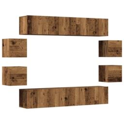 Berkfield Home Wall Mounted TV cabinets 8 pcs Old Wood Engineered Wood in Brown - thumbnail 2