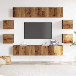 Berkfield Home Wall Mounted TV cabinets 8 pcs Old Wood Engineered Wood in Brown - thumbnail 3