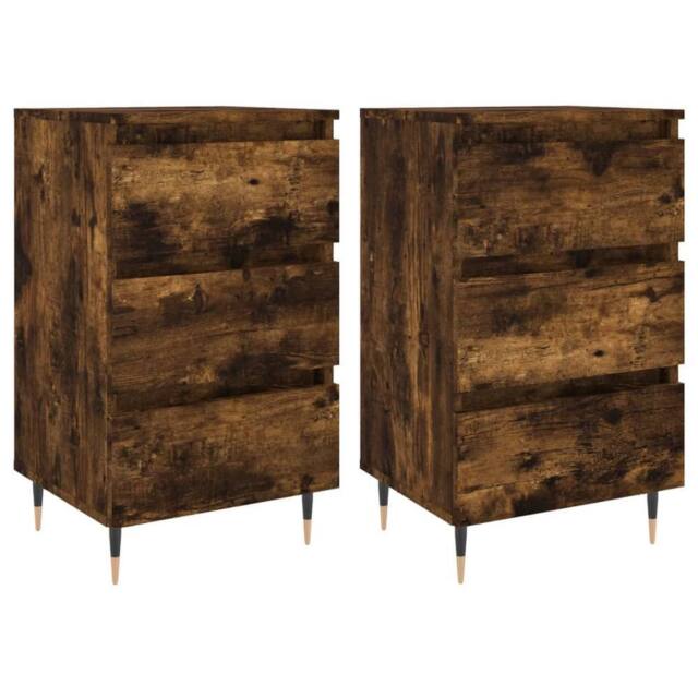 Berkfield Home Bedside Cabinets 2 pcs Smoked Oak 40x35x69 cm Engineered Wood in Brown - Size: 40 x 35 x 69 cm - image 1