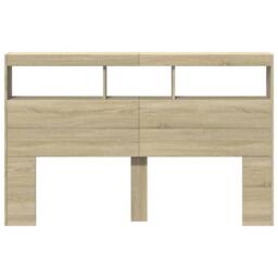 Berkfield Home Headboard Cabinet with LED Sonoma Oak 160x17x102 cm in Light Tan - Size: 160 x 17 x 102 cm - thumbnail 6