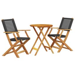 Berkfield Home 3 Piece Bistro Set Black Poly Rattan & Solid Wood - thumbnail 2