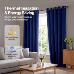 KORVIXA Thick Thermal Blackout Curtains Velvet 66x90 Inch in Blue - Size: 100 cm - 150 cm - thumbnail 3