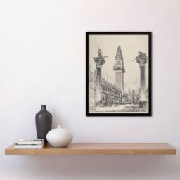 Artery8 Joseph Pennell Venice Rebuilding the Campanile Framed Wall Art Print in Grey - Size: A4 - thumbnail 4