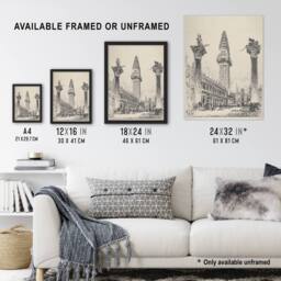 Artery8 Joseph Pennell Venice Rebuilding the Campanile Framed Wall Art Print in Grey - Size: A4 - thumbnail 3