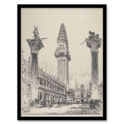 Artery8 Joseph Pennell Venice Rebuilding the Campanile Framed Wall Art Print in Grey - Size: A4 - thumbnail 1