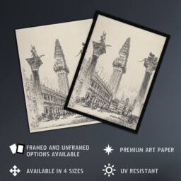Artery8 Joseph Pennell Venice Rebuilding the Campanile Framed Wall Art Print in Grey - Size: A4 - thumbnail 2