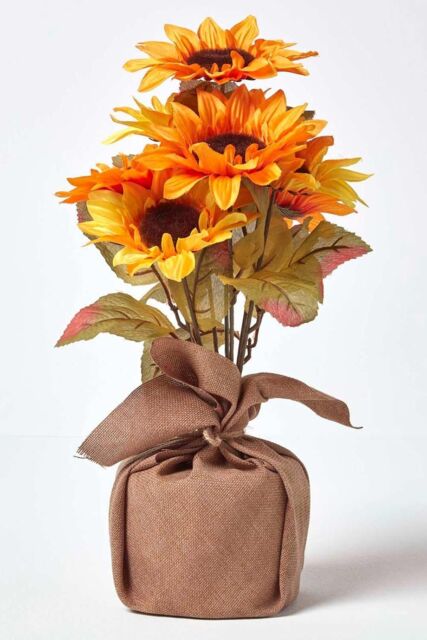 Homescapes Yellow & Golden Artificial Sunflower Arrangement in Burlap Pot - image 1