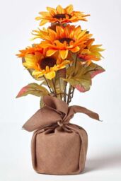 Homescapes Yellow & Golden Artificial Sunflower Arrangement in Burlap Pot - thumbnail 1