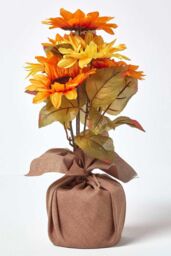 Homescapes Yellow & Golden Artificial Sunflower Arrangement in Burlap Pot - thumbnail 5
