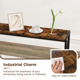 Costway Industrial Console Table 2-Tier Narrow Sofa Table Behind Couch in Brown - thumbnail 6