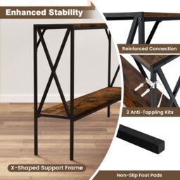 Costway Industrial Console Table 2-Tier Narrow Sofa Table Behind Couch in Brown - thumbnail 4