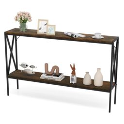 Costway Industrial Console Table 2-Tier Narrow Sofa Table Behind Couch in Brown - thumbnail 2
