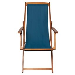 Charles Bentley Folding Eucalyptus Wooden Deck Chair Beach Sun Lounger in Blue - thumbnail 2
