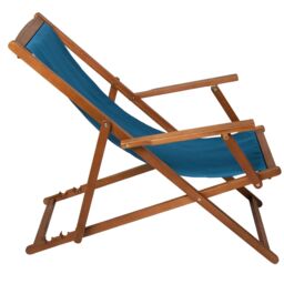 Charles Bentley Folding Eucalyptus Wooden Deck Chair Beach Sun Lounger in Blue - thumbnail 4