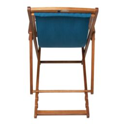 Charles Bentley Folding Eucalyptus Wooden Deck Chair Beach Sun Lounger in Blue - thumbnail 5