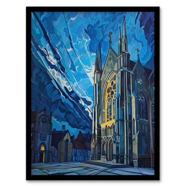 "Artery8 York Minster Cathedral Night Concept Art Church Framed Art Print in Blue - Size: W12"" x H16""" - image 1
