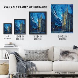 "Artery8 York Minster Cathedral Night Concept Art Church Framed Art Print in Blue - Size: W12"" x H16""" - thumbnail 3