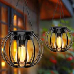 Havendro 2Pcs Solar Lanterns Metal Hanging Lights Garden Decor in Black