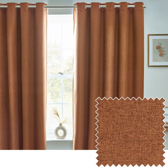 Furn Dawn Blackout Eyelet Curtain Pair in Burnt Orange - Size: 168 cm width x 183 cm drop - image 1