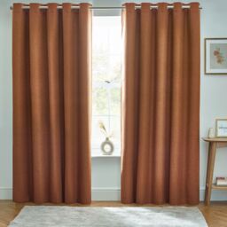 Furn Dawn Blackout Eyelet Curtain Pair in Burnt Orange - Size: 168 cm width x 183 cm drop - thumbnail 5