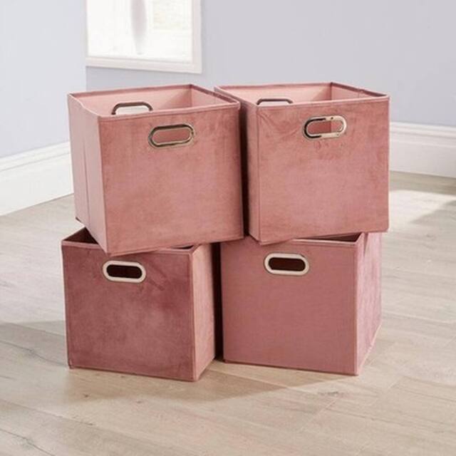 NESTLUNE Square Storage Utility Box Folding Flat Velvet Blush Fabric in Pink - image 1