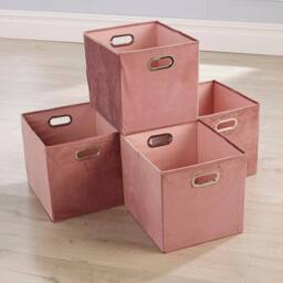 NESTLUNE Square Storage Utility Box Folding Flat Velvet Blush Fabric in Pink - thumbnail 3
