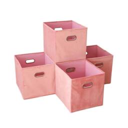 NESTLUNE Square Storage Utility Box Folding Flat Velvet Blush Fabric in Pink - thumbnail 5