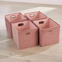 NESTLUNE Square Storage Utility Box Folding Flat Velvet Blush Fabric in Pink - thumbnail 2