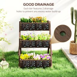 OUTSUNNY 3 Tier Raised Garden Bed Wooden Elevated Planter Box Kit, Tan - thumbnail 5