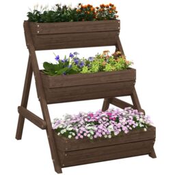 OUTSUNNY 3 Tier Raised Garden Bed Wooden Elevated Planter Box Kit, Tan - thumbnail 2