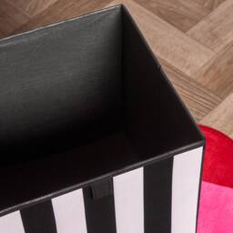 OHS 2 x Stripe Print Cube Storage Boxes Folding Shoe Organiser in Black - thumbnail 2
