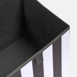 OHS 2 x Stripe Print Cube Storage Boxes Folding Shoe Organiser in Black - thumbnail 4