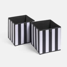 OHS 2 x Stripe Print Cube Storage Boxes Folding Shoe Organiser in Black - thumbnail 3