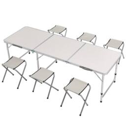 Ventryn 6ft Folding Table Chair Set for Outdoor Party Picnic BBQ & Stall in Silver - thumbnail 4