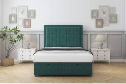 "Comfort Beds Arizona Plush Ottoman Bed Set With 54"" Floor Standing Headboard in Emerald - Size: Single"