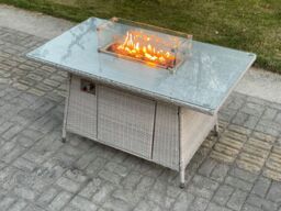 Fimous Light Grey Corner Rattan FirePit Garden Furniture Set Gas Heater Burner Lounge Sofa With Side Coffee Table - thumbnail 5