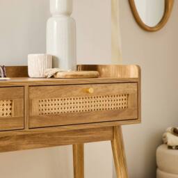 CALICOSY PALMO 2-Drawer Console Table With Rattan Fronts in Light Brown - thumbnail 3