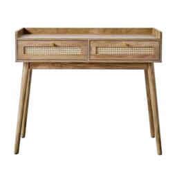 CALICOSY PALMO 2-Drawer Console Table With Rattan Fronts in Light Brown