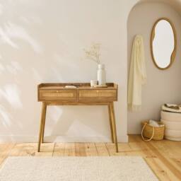 CALICOSY PALMO 2-Drawer Console Table With Rattan Fronts in Light Brown - thumbnail 2